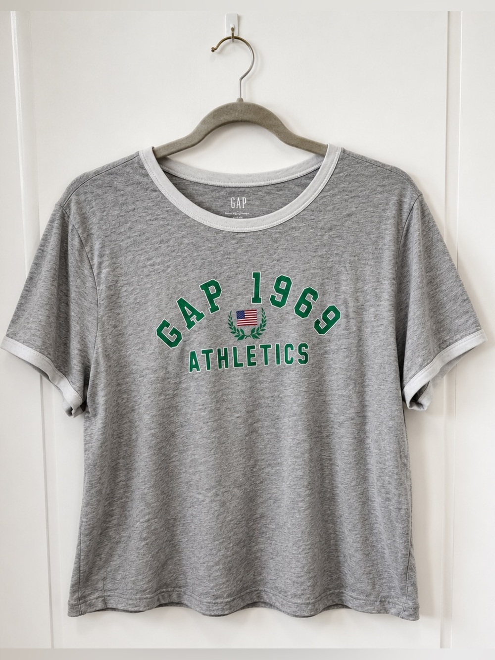 GAP 1969 Athletics Graphic Tee Gray Ringer T Shirt XL